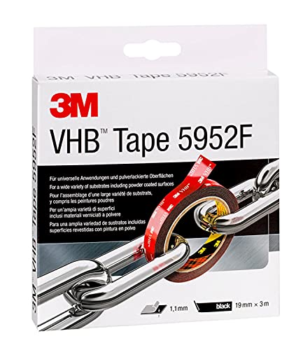 3M VHB 5952F Montage Klebeband doppelseitig - starke und dauerhafte Verbindung von Metallen, pulverbeschichteten Lacken, Glas, versiegeltem Holz, ABS - 19mm x 3m, Schwarz, Dicke: 1.1mm (1-er Pack) von VHB