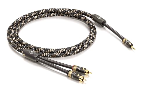 VIABLUE NF-S1 Silver Quattro Klinke-Cinchkabel * Analog/NF Audiokabel * Stereo * 1 Stück * 4-Fach Abschirmung * T6s RCA/3.5 Klinkenstecker * Splitter + Ferritfilter * 100 cm * 1 m von VIABLUE