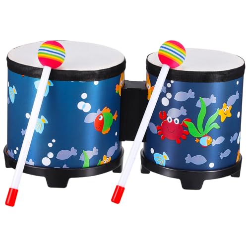 VICASKY Bongo-trommeln-unterwasserweltmuster Instrument Rhythmus Schlagzeug Trommeln Mit Trommelstock Handtrommel Pädagogische Trommel Hölzern von VICASKY