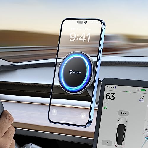 VICSEED Handyhalterung Auto Magnet für Monitor [Faltbar & Versteckt] MagSafe Autohalterung [Stärkste Magnetkraft] Perfekt für Tesla Model 3 & Y,Stärkste Haftung Handyhalterung für alle Handys von VICSEED