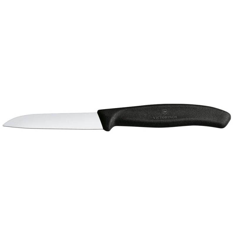 VICTORINOX Gemüsemesser Klinge: 8,0 cm silber - schwarz glänzend, poliert von VICTORINOX
