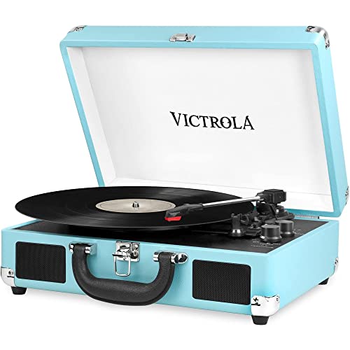 Victrola Journey Bluetooth Kofferplattenspieler mit DREI Abspielgeschwindigkeiten | Hellblau (Türkis) | VSC-550BT-TRQ-EU von VICTROLA