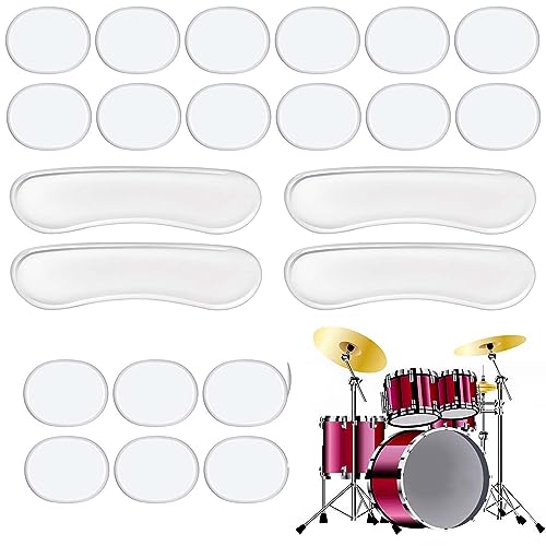 22 Stück Trommel Dämpfer Gele Weiche Silikon Dämpfer Pads Trommel Schalldämpfer Pads, Klebend Gel Drum Mute für Drum Sound Control, Ovale und Lange Streifen, Trommel-Schalldämpfer-Pads von VICZON