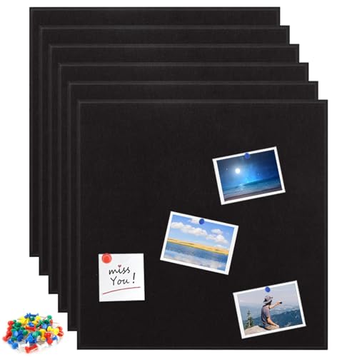 VIDETOL 6 Stück Filz Pinnwand Selbstklebend, 30 x 30 cm Pinnwand Kork, Korkwand Pinnwand, 9 mm Dick Korkmatte, Schwarz Filz Selbstklebend für Wanddekoration und DIY-Projekte von VIDETOL