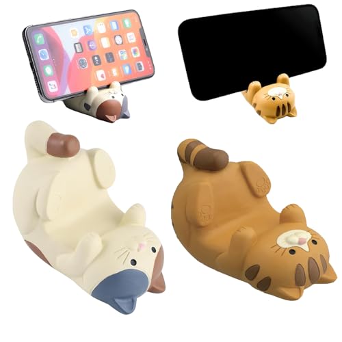 VIDSTW 2 Stück Handy Ständer Interessant Funny Cat Handyständer Süßer Tiger Handy Halterung Tisch Cartoon-Katze Smartphone Ständer Katze Niedlicher Handyhalter für Schlafzimmer Büro Café von VIDSTW