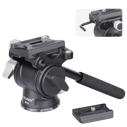 VIELKNOV Fluid Stativkopf mit Griff und Schnellwechselplatte vom Typ Arca, VF01 Aluminiumlegierung Panorama Drag Pan Tilt Head für Camcorder DSLR-Kamera, maximale Belastung: 3kg von VIELKNOV