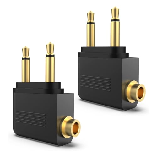 2 Stück Flugzeug Adapter Kopfhörer,Kopfhörer Adapter Flugzeug,Airline Adapter Gold überzogen,Kopfhörer Flugzeug,Adapter Flugzeug Kopfhörer 3,5 mm Stereo Buchse Audio für Kopfhörer für alle Airlines von VIEVRE