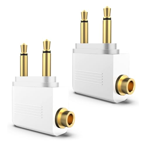 2 Stück Flugzeug Adapter Kopfhörer,Kopfhörer Adapter Flugzeug,Airline Adapter Gold überzogen,Kopfhörer Flugzeug,Adapter Flugzeug Kopfhörer 3,5 mm Stereo Buchse Audio für Kopfhörer für alle Airlines von VIEVRE
