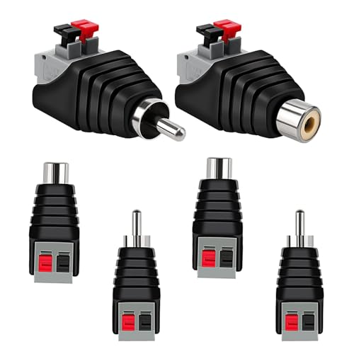 VIEVRE 6 Stücke RCA Stecker, RAC Stecker und Buchse an AV Schraub Klemme,Cinch Stecker,Cinch Adapter,Cinch Stecker Schraubbar Ohne Löten,Lautsprecher Stecker(3 Stücke Stecker & 3 Stücke Buchse) von VIEVRE