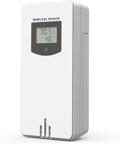 VIFLYKOO Außensensor für Wetterstation, Misst Temperatur & Luftfeuchtigkeit im Freien, Reichweite bis 100M(leerer Raum), ideal zur Wand-/Traufen-/Gartenmontage von VIFLYKOO