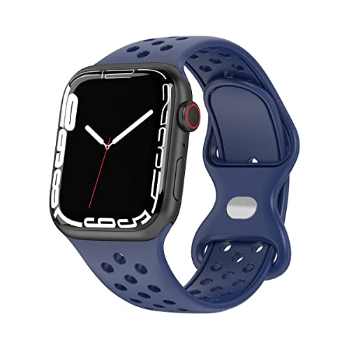 Kompatibel mit Apple Watch Armband, 42 mm, 44 mm, 45 mm, Silikon, Ersatzarmbänder für iWatch SE Series 8 7 6 5 4 3 2 1, Blau, blau, 42mm/44mm/45mm von VIGTMO