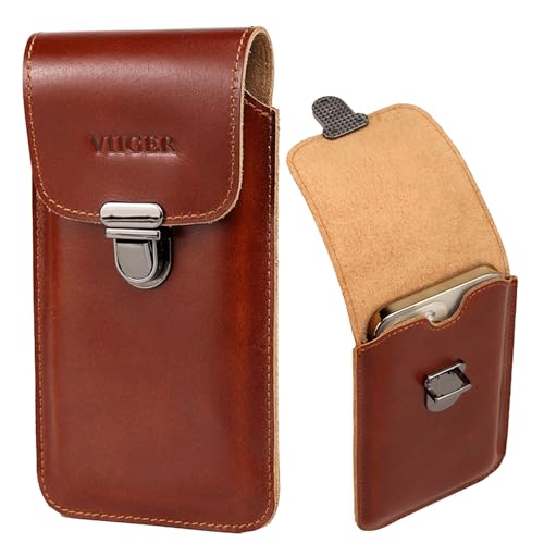 Handy-Holster aus echtem Leder, kompatibel mit iPhone 16 Pro Max, iPhone 15 Pro Max, Galaxy S25 Ultra S24 Ultra, mit Gürtelschlaufe und Gürtelclip zum Tragen, Schnallenverschluss, Braun Handy-Holster aus echtem Leder, kompatibel mit iPhone 16 Pro Max, iPhone 15 Pro Max, Galaxy S25 Ultra S24 Ultra, mit Gürtelschlaufe und Gürtelclip zum Tragen, Schnallenverschluss, Braun von VIIGER