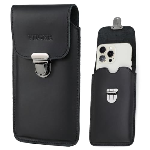 Handy-Holster aus echtem Leder, kompatibel mit iPhone 16 Pro Max, iPhone 15 Pro Max, Galaxy S25 Ultra S24 Ultra, mit Gürtelschlaufe und Gürtelclip zum Tragen, Schnallenverschluss, Schwarz Handy-Holster aus echtem Leder, kompatibel mit iPhone 16 Pro Max, iPhone 15 Pro Max, Galaxy S25 Ultra S24 Ultra, mit Gürtelschlaufe und Gürtelclip zum Tragen, Schnallenverschluss, Schwarz von VIIGER