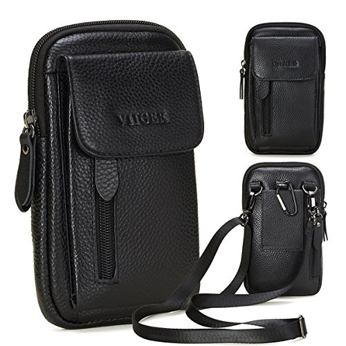 Handy-Schulterholster aus Leder, kompatibel mit iPhone 14 Pro Max 15 Pro Max S24 Ultra S23 Ultra, große Umhängetasche mit mehreren Taschen, Smartphone-Tasche mit Gürtelschlaufenclip für Damen, Schwarz Handy-Schulterholster aus Leder, kompatibel mit iPhone 14 Pro Max 15 Pro Max S24 Ultra S23 Ultra, große Umhängetasche mit mehreren Taschen, Smartphone-Tasche mit Gürtelschlaufenclip für Damen, Schwarz von VIIGER