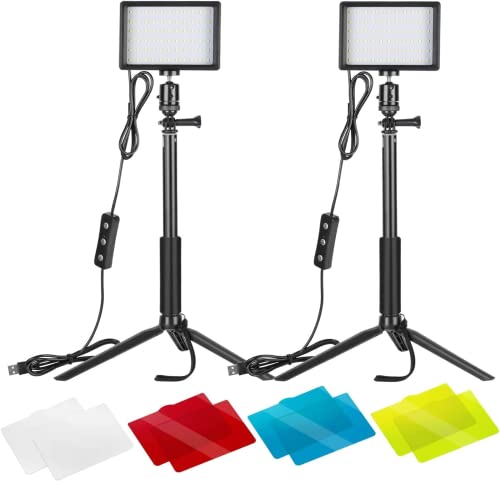 VIJIM 2 Packs Einstellbar 5600K LED Videolicht mit verstellbarem Stativ und Farbfiltern für Tisch/Kleinwinkelaufnahmen, Zoom/Spielestreaming/YouTube Live-Streaming von VIJIM