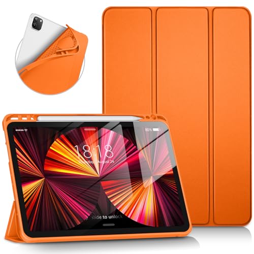 DTTOCASE Schutzhülle für iPad Pro 27,9 cm (11 Zoll), weiche Smart-Hülle mit Stifthalter, für iPad Pro 4. / 3. / 2. / 1. Generation (2022/2021/2020/2018), automatischer Schlaf-/Wachmodus, Hellorange von VIKESI