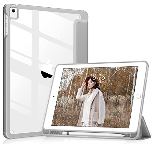 DTTOCASE iPad 6. / 5. Generation 9,7 Zoll Hülle (2018/2017), iPad Air 2 & 1 9,7 Zoll (2014/2013) Hülle mit transparenter, stoßfester Rückseite, integrierter Stifthalter, Autohülle P/Wake] - Grau von VIKESI