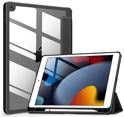 DTTOCASE iPad 9.,8.,7. Generation 10.2 Zoll Hülle (2021,2020,2019), transparent, transparente Rückseite, unterstützt automatische Sleep/Wake] für iPad 10.2,Schwarz von VIKESI