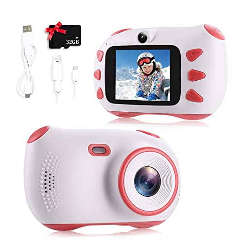 VIKILEE Kinderkamera Digitale Fotokamera Kinderfotografie Digitalkamera mit 2 Zoll IPS-Bildschirm, 1080P HD, 32G TF-Karte, Geschenk für Jungen und Mädchen (weiß) von VIKILEE