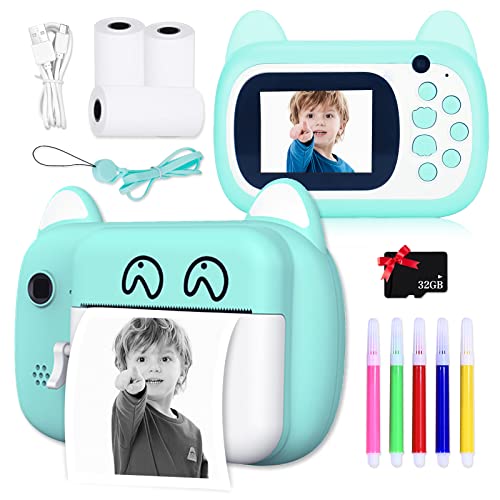 VIKILEE Kinderkamera Digitalkamera mit Echtzeitdruck 2,4 Zoll IPS Augenschutzscheibe. 1080P HD, 32G TF Speicherkarte, Spielzeug für Jungen und Mädchen (Blau) von VIKILEE