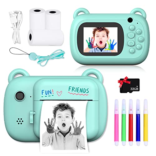 VIKILEE Kinderkamera Echtzeitdruck Digitalkamera 2,4 Zoll Augenschutz IPS Bildschirm, 1080P HD, 32G TF Speicherkarte, Spielzeug für Jungen und Mädchen (Blau) von VIKILEE