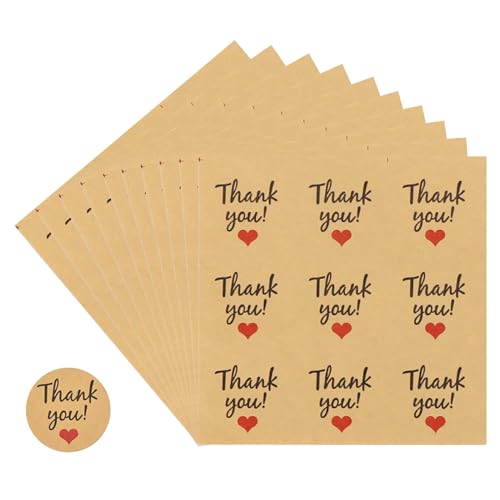 VIKY® Thank You Sticker, 90 Stück Danke Aufkleber Rund, Danke Sticker Hochzeit, Kraftpapier Geschenkaufkleber 4cm, Geschenksticker Etiketten Selbstklebend für Geschenktüten Karte Briefumschlag von VIKY