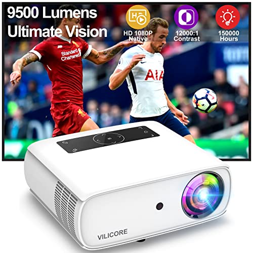 VILICORE Video Projector Native 1080P Full HD-9500 Lumen LED Projector 350 Inches Supports 4K Home Cinema Projector 150,000 Hours Lamp Projector for Smartphone/PC/Laptop/PS4/TV Stick/Excell/PPT von VILICORE