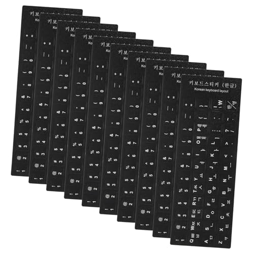 VILLCASE 10Stücke Universelle Tastaturaufkleber Teilig Schwarz Mit Weißen Kompatibel Mit PC Laptop Tastaturen Einfach Anzubringen Klebereste Für Sprachlerner von VILLCASE
