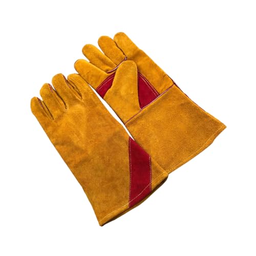 VILLCASE 1Paar Feuerfeste Rindslederhandschuhe Für Grill Schweißen Hitzebeständige Isolationshandschuhe Mit Verdicktem Schutz Für Bbq Heimarbeiten Und Camping von VILLCASE