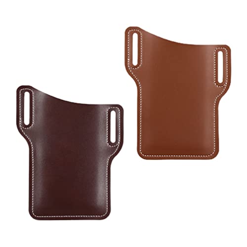 VILLCASE 2 Stück Leder Handy Holster Handgemachte Tragbare Handy Aufbewahrung Gürteltasche Tasche Etui Geldbörse mit Gürtelschlaufe für Sport Laufen Rot Braun Hellkaffee von VILLCASE