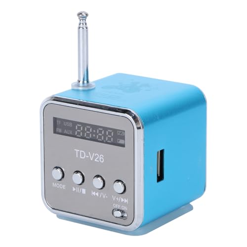 VILLCASE Kleines Radio, TD-V26 Mini-Lautsprecher, Tragbarer Lautsprecher, MP3/4 Player, Lautsprecher, USB, Stereo, Plug and Play, Unterstützt Micro-SD-/TF-Karte, Blau von VILLCASE