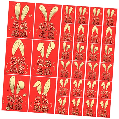 VILLFUL 30 Stück 2023 Jahr Des Kaninchens Rote Päckchen Cartoon Roter Umschlag 2023 Geldbeutel Rot Glücksgeldbeutel Traditionelle Rote Taschen Frühlingsfest Rotes Päckchen von VILLFUL