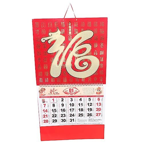VILLFUL Golden Dragon Kalender, Traditioneller Chinesischer Kalender, Monatlicher Hängekalender, Papier Wandkalender, Traditioneller Chinesischer Kalender, Hängender Wandkalender, Großer von VILLFUL