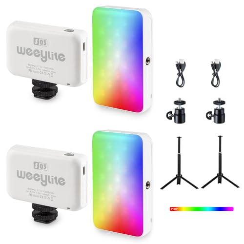 2 Pack RGB LED Videoleuchte mit Verstellbares Stativ, Dimmbare Videokonferenz Licht Videoleuchte 2800K-6800K 0-360° Vollfarbe Mini Fotolicht RGB Licht für Fotografie, Live-Übertragung, Interview von VILTROX