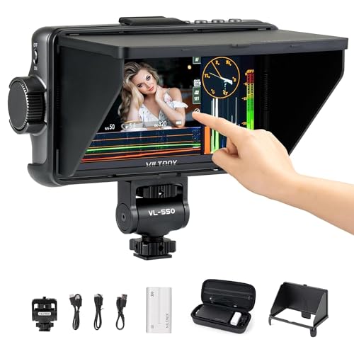 VILTROX 1200nits 4K HDMI Video Monitor Feldmonitor, Touchscreen 3D LUT Tragbarer Video-Feldmonitor Kit mit Akku, Kamera-RGB-Parade Histogramm Waveform Focus Assist Monitor (DC-550 Pro) von VILTROX