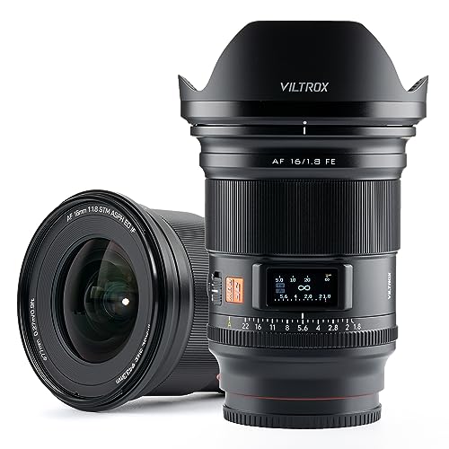 VILTROX 16mm F1,8 f/1,8 Vollbild Weitwinkel Autofokus Objektiv mit LCD Bildschirm Objektiv Kompatibel mit Sony E-Mount Spiegellosen Kameras Alpha a7 a7II a7III a7R a7RII a7RIII a7RIV a7S a7SII a9 a7C von VILTROX