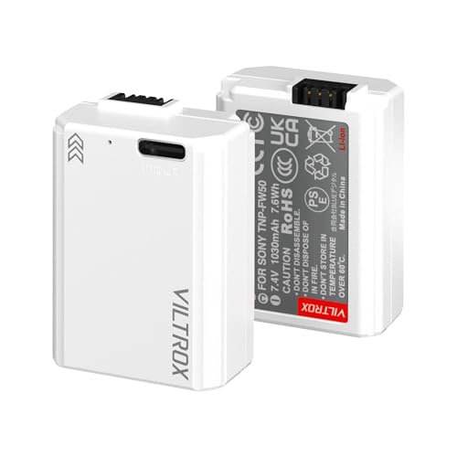 VILTROX 2-Pack NP-FW50 Kamera-Ersatzakku, 1030mAh Wiederaufladbarer Akku mit Schnellladung Typ C, Kompatibel mit Sony ZV-E10, Alpha 7, A7, A7II, A7RII, A7SII, A7S, A7S2, A7R, A7R2, A5000 VILTROX 2-Pack NP-FW50 Kamera-Ersatzakku, 1030mAh Wiederaufladbarer Akku mit Schnellladung Typ C, Kompatibel mit Sony ZV-E10, Alpha 7, A7, A7II, A7RII, A7SII, A7S, A7S2, A7R, A7R2, A5000 von VILTROX