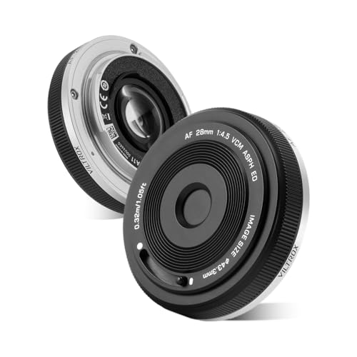 VILTROX 28mm F4.5 Full Frame Autofokus Pancake Objektive Chips-Größe Ultra-Dünn für Sony E Mount Kamera Objektive Camera Lenses FE kompatibel für Sony a7 a7C a7RIII a7RIV a7RV a9 a6400 (Black) von VILTROX