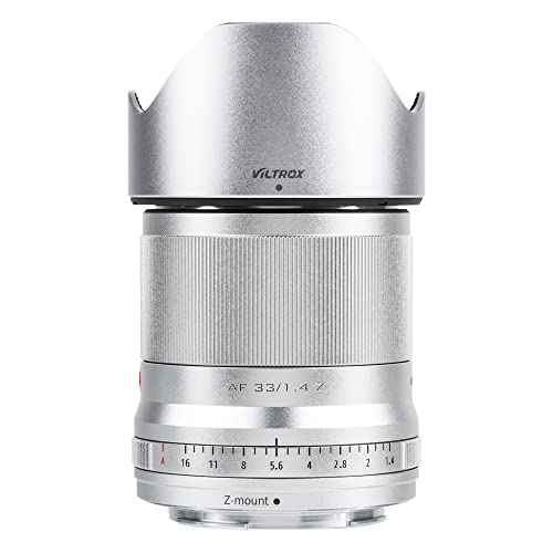 VILTROX AF 33mm f/1.4 F1.4 Z APS-C Objektiv Autofokus Große Blende Prime Objektiv mit STM Motor Kompatibel mit Nikon Kamera ZFC Modell Z5 Z50 Z6 Z6II Z7 Z7II, Silber von VILTROX