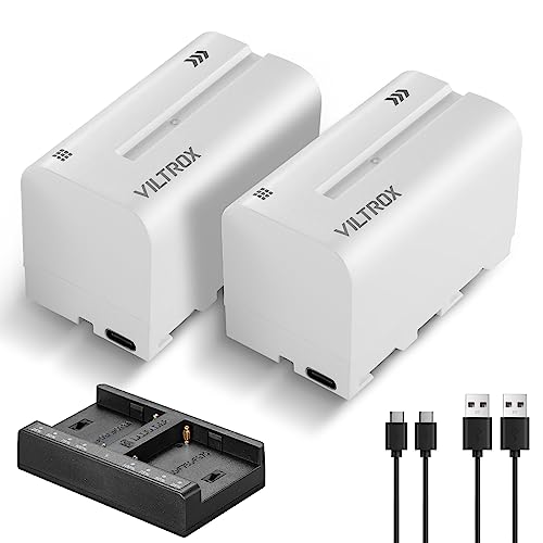 VILTROX Akku NP-F750 Ersatzakku 2 Stück Battery und Smart LED Dual USB-C Ladegerät für Sony NP-F970 F960 F950 F770 F750 F570 F550 Kompatibel Godox VILTROX Neewer Camcorder/Monitor/Kamera Slider von VILTROX