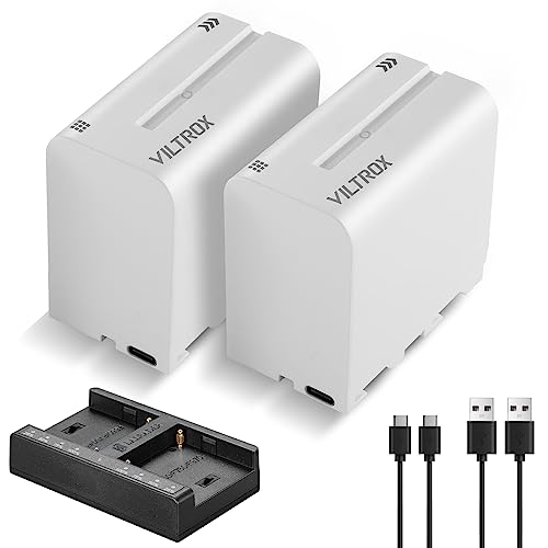 VILTROX Akku NP-F970 Ersatzakku 2 Stück Battery und Smart LED Dual USB-C Ladegerät für Sony NP-F970 F960 F950 F770 F750 F570 F550 Kompatibel Godox VILTROX Neewer Camcorder/Monitor/Kamera Slider von VILTROX