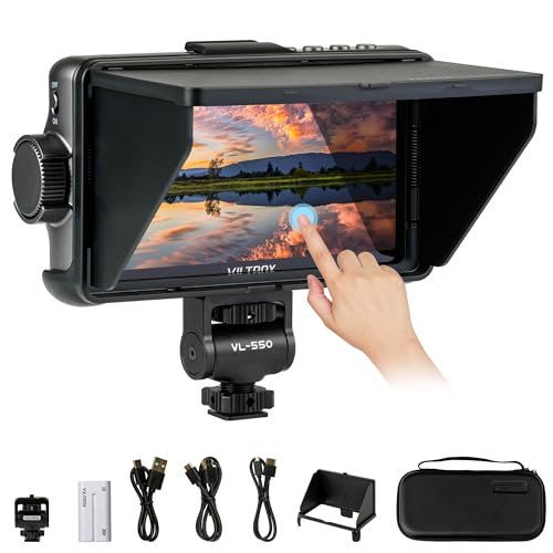 VILTROX DC-550 Pro 5.5Zoll 1200 nits Touchscreen DSLR Kamera Feld Monitor mit Akku-Sonnenblende 3D Lut HDMI Peaking Focus Assist 1920x1080 4K HDMI Eingang Ausgang 5V Typ-c Eingang von VILTROX