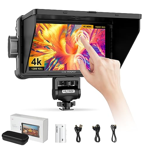 VILTROX DC-550 Pro Kamera Field Monitor 1200Nit 5.5 Zoll 4K HDMI Camera Monitor mit Akku,Full HD 1920x1080 IPS,5.5 Inch 3D LUT mit Sonnenschutzhaube,Aufbewahrungstasche für Sony Canon Nikon DSLR von VILTROX