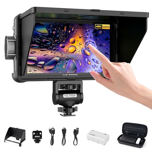 VILTROX DC-550 Touchscreen DSLR Kamera Monitor 1200 Nits Hoch Hell 3D LUT HDR 4K HDMI In and Out 5,5" Kamera Field Monitor mit Sonnenschutz Haube und Akku Exposition Fokusassistent Wellenform Monitor von VILTROX