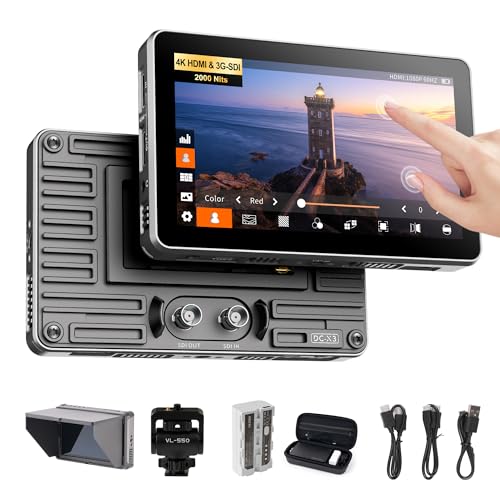 VILTROX DC-X3 2000 Nits SDI-Kamera-Feldmonitor, 4K HDMI 6 Zoll Touchscreen DSLR On-Camera-Videomonitor mit Sonnenschutzblende und Akku, 3D Lut 1920 x 1080 HD Full Waveform Focus Peaking VectorScope von VILTROX