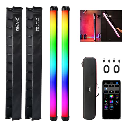 VILTROX K60 2 Stück RGB LED Videoleuchte RGB Lichtstab mit APP-Steuerung, Tragbarer 360° RGB Röhrenlichtstab für Fotografie, 2500K-8500K dimmbar, CRI97+, 26 Lichtszenen, LCD-Display, 2200-mAh-Akku VILTROX K60 2 Stück RGB LED Videoleuchte RGB Lichtstab mit APP-Steuerung, Tragbarer 360° RGB Röhrenlichtstab für Fotografie, 2500K-8500K dimmbar, CRI97+, 26 Lichtszenen, LCD-Display, 2200-mAh-Akku von VILTROX