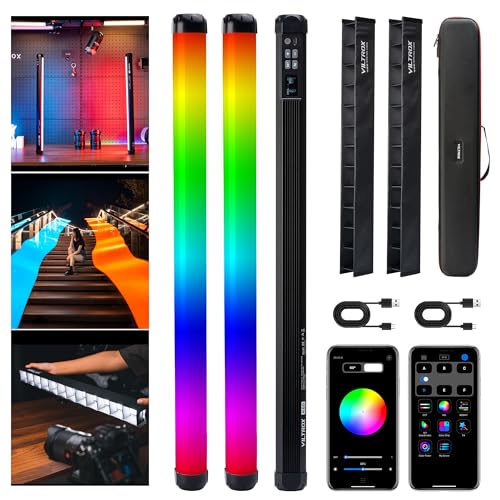 VILTROX K60 2 Stück RGB Videoleuchte RGB-Lichtstab mit APP Steuerung, 32Wh Akku, 20W/1950lm Tragbarer 360°RGB-Röhrenlicht mit CRI 95+, 2500K-8500K, 22,8" Fotografie-Lichtstab für TikTok Vlog YouTube von VILTROX