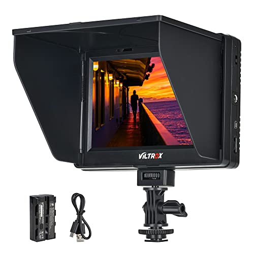 VILTROX DC-70 II 7 Zoll Kamera Video Monitor, 4K Kamera Field Monitor Kit mit HDMI AV Eingang/Ausgang für Canon Nikon Sony DSLR Kamera, Peaking Focus Assist Video Monitor mit Sonnenblende/Akku von VILTROX