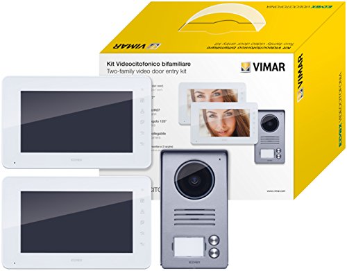 VIMAR K40991 Video-Türsprechanlage für die Wand: 2 Video-Türsprechanlage mit 17,8 cm (7 Zoll) LCD-Farb-Freisprechanlage, kapazitive Tastatur, Audiovide-Kennzeichen mit Regenschutzrahmen, 2 Netzteile von VIMAR