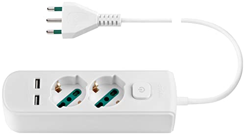 Vimar 0R00625.CC.B Steckdosenleiste mit Schalter und 1,5m Kabel, 2 Universalausgänge SICURY und Italienischer Standardstecker, 2 USB-A-Ausgänge, weiß von VIMAR